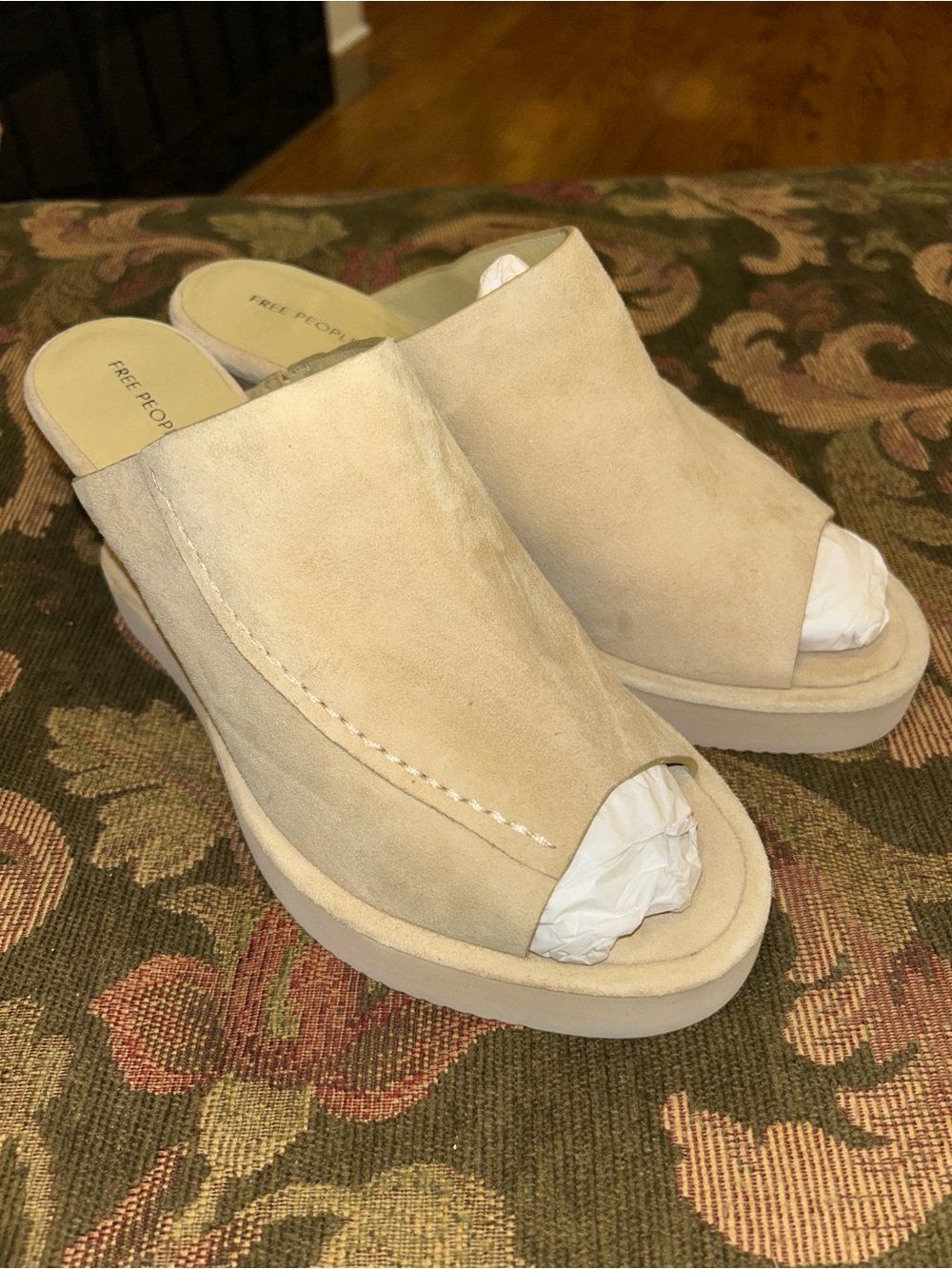 NWOB Free People Running In Wedges Suede‎ Platform Sandals in Cafe Tan; size 9.5